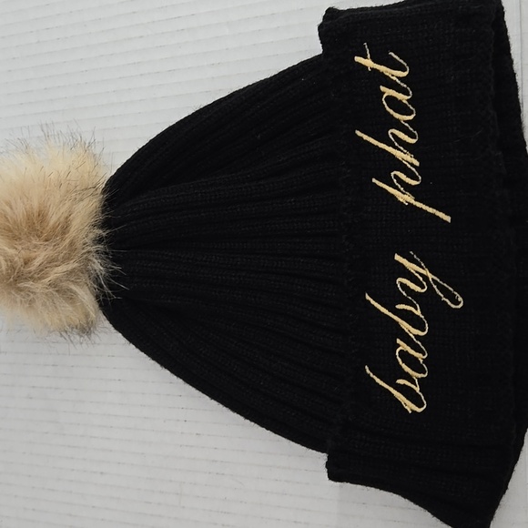Baby Phat Black Beanie with Gold Embroidery and Tan Pom Pom - Picture 4 of 7